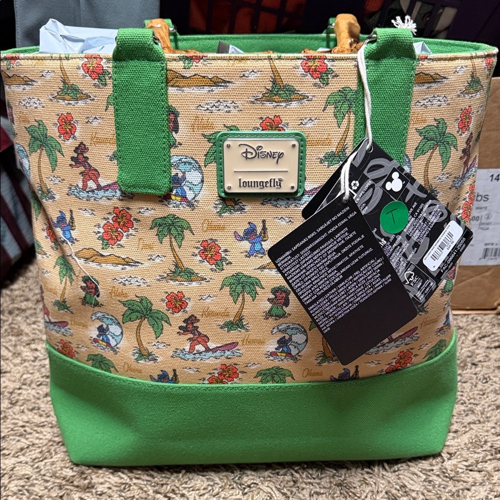 Loungefly Disney Tropical Print Tote - Green and Tan